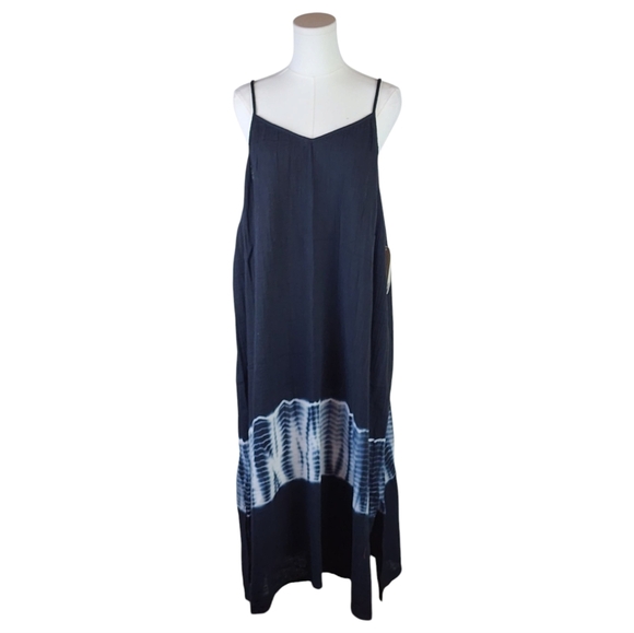 Wonderly 3X NWT Navy Tie-Dye Maxi Dress 100% Cotton Boho Adjustable Straps - Picture 1 of 9